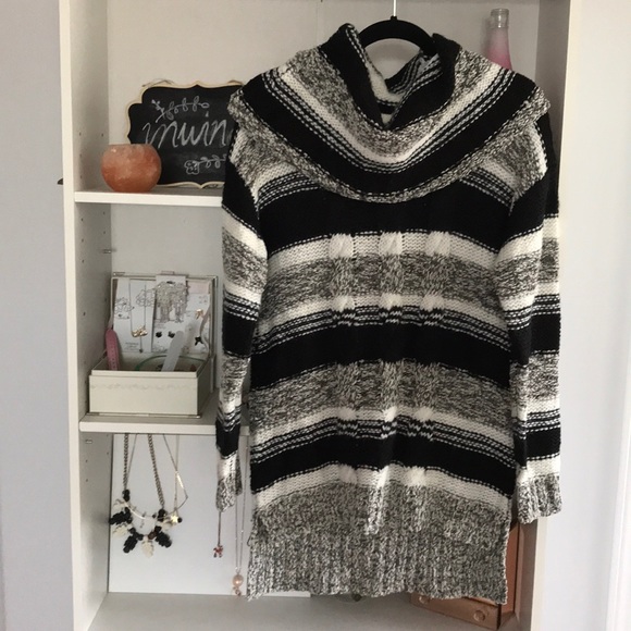 KENSIE Cowl Neck Hi-Lo Striped Cable Knit … - Picture 2 of 7